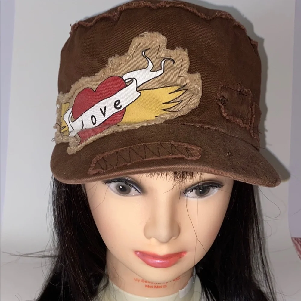David and Young 100% Cotton LOVE Brown Distressed Women’s Baseball Cap Size OS